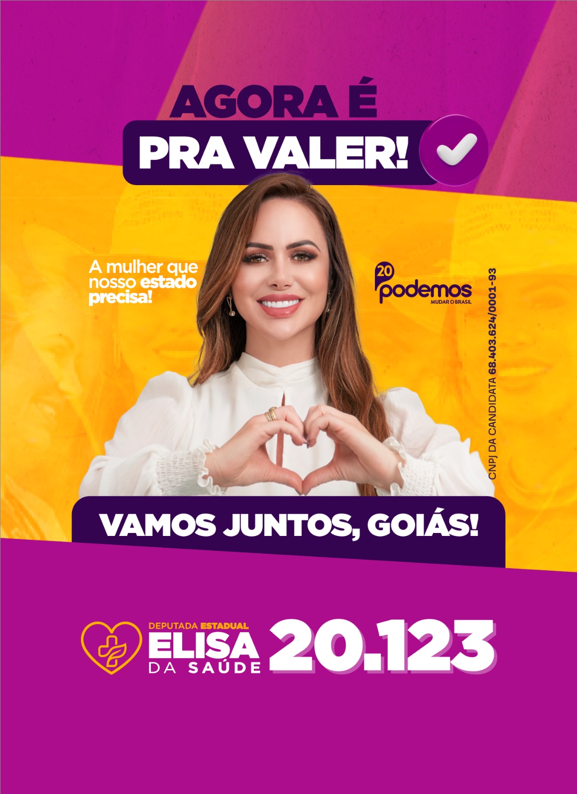 Elisa da Saúde fazendo coração com as mãos – Vamos juntos, Goiás! 20.123 Podemos